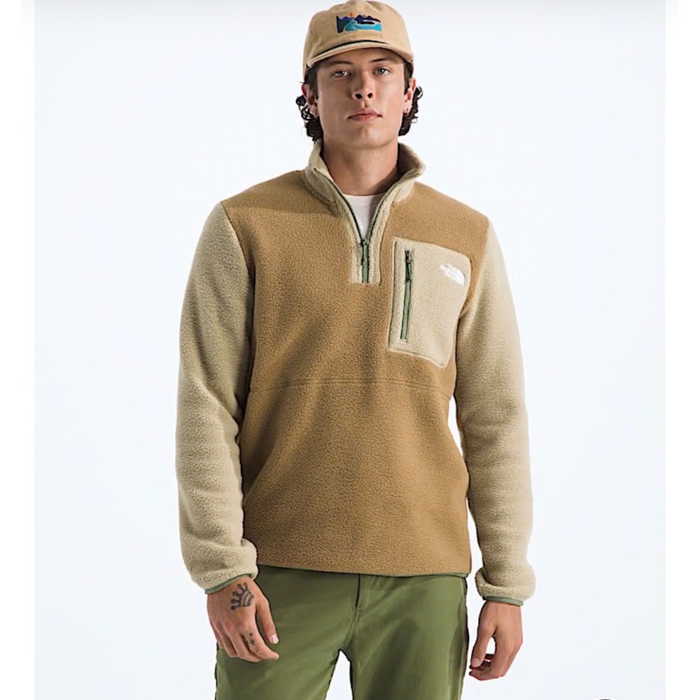 The North Face Mens XXL Circular Design Sherpa Quarter Zip Fleece Pullover Tan